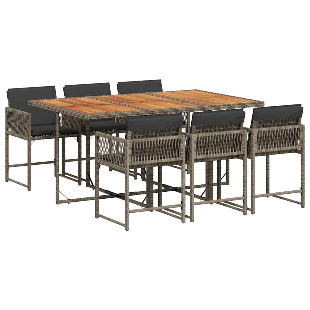 7 Piece Garden Dining Set with Cushions Grey Poly Rattan