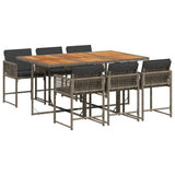 7 Piece Garden Dining Set with Cushions Grey Poly Rattan