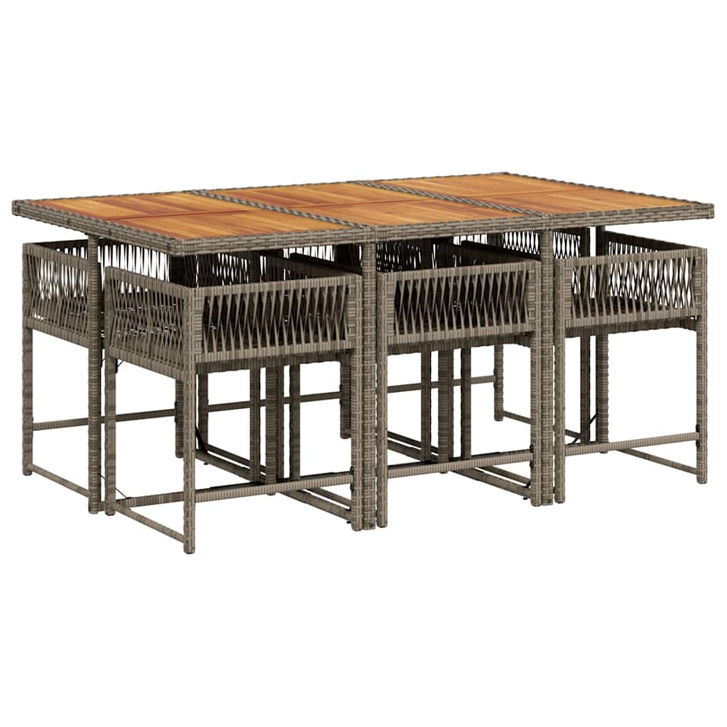 7 Piece Garden Dining Set with Cushions Grey Poly Rattan