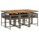 7 Piece Garden Dining Set with Cushions Grey Poly Rattan - Side View