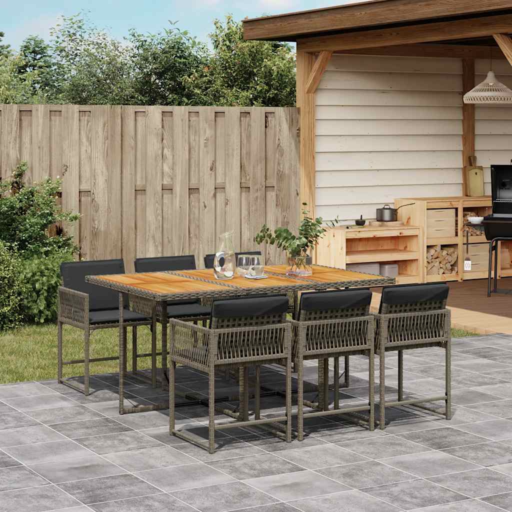 7 Piece Garden Dining Set with Cushions Grey Poly Rattan