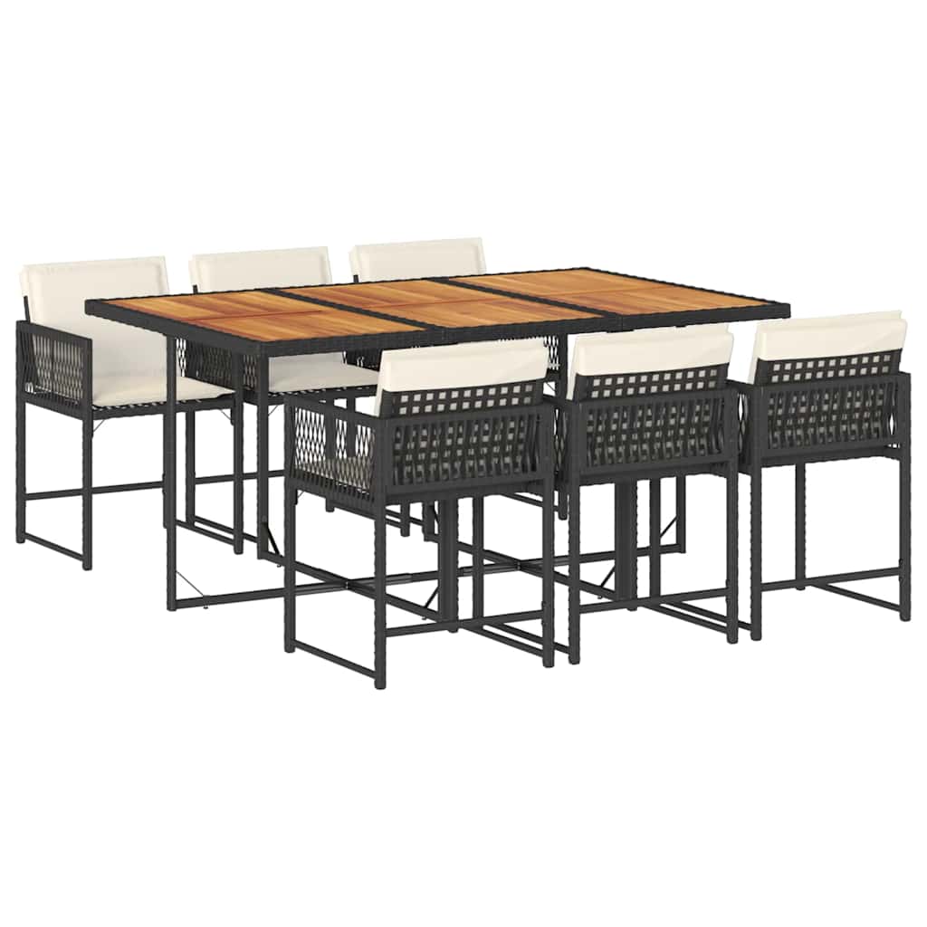7 Piece Garden Dining Set with Cushions Black Poly Rattan