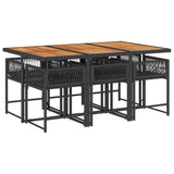 7 Piece Garden Dining Set with Cushions Black Poly Rattan - Side View