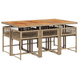 7 Piece Garden Dining Set with Cushions Beige Poly Rattan
