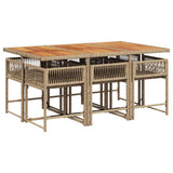 7 Piece Garden Dining Set with Cushions Beige Poly Rattan - Side View