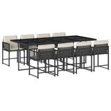 9 Piece Garden Dining Set with Cushions Black Poly Rattan - Front View