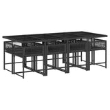 9 Piece Garden Dining Set with Cushions Black Poly Rattan - Side View