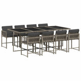 9 Piece Garden Dining Set with Cushions Grey Poly Rattan - Front View