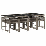 9 Piece Garden Dining Set with Cushions Grey Poly Rattan