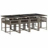 9 Piece Garden Dining Set with Cushions Grey Poly Rattan - Side View