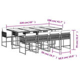 9 Piece Garden Dining Set with Cushions Grey Poly Rattan - Rear View