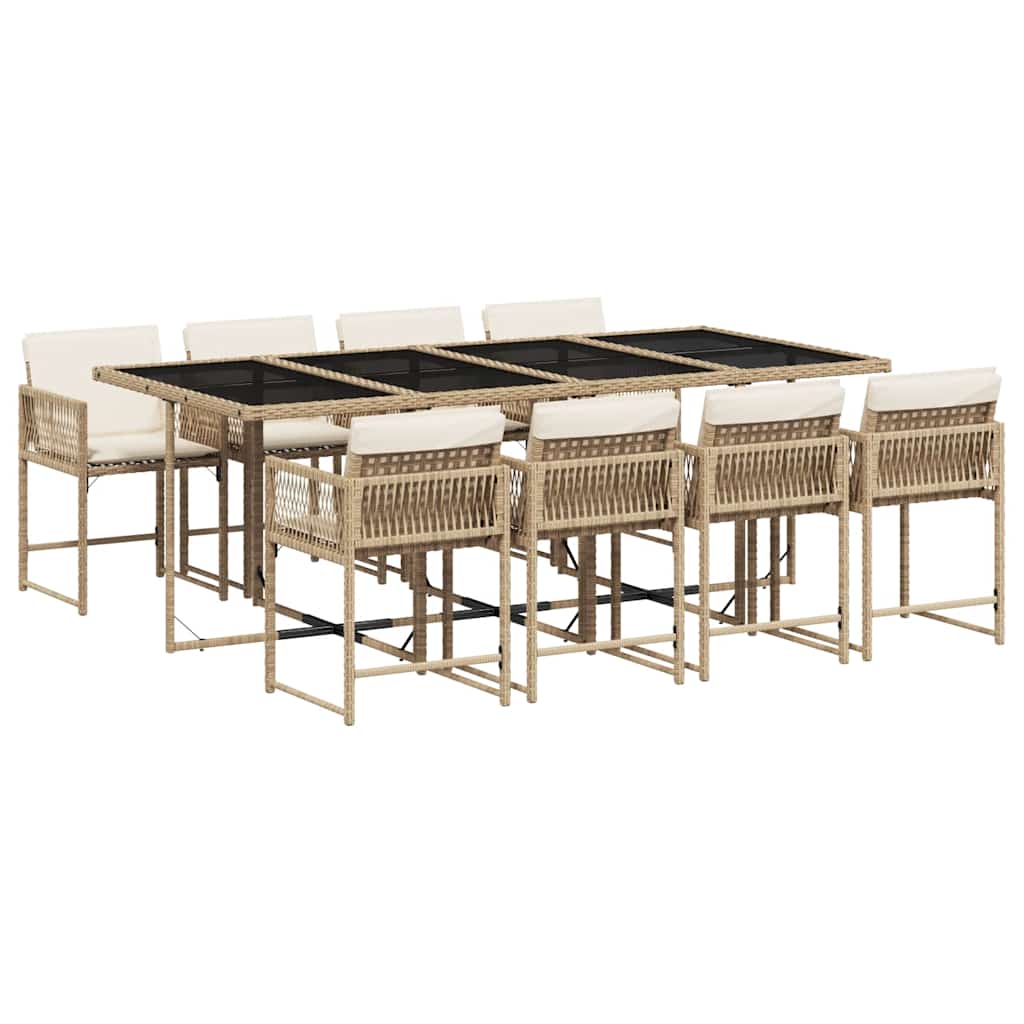 9 Piece Garden Dining Set with Cushions Beige Poly Rattan