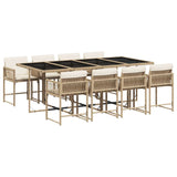 9 Piece Garden Dining Set with Cushions Beige Poly Rattan - Front View