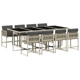 9 Piece Garden Dining Set with Cushions Light Grey Poly Rattan - Front View