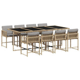 9 Piece Garden Dining Set with Cushions Mix Beige Poly Rattan