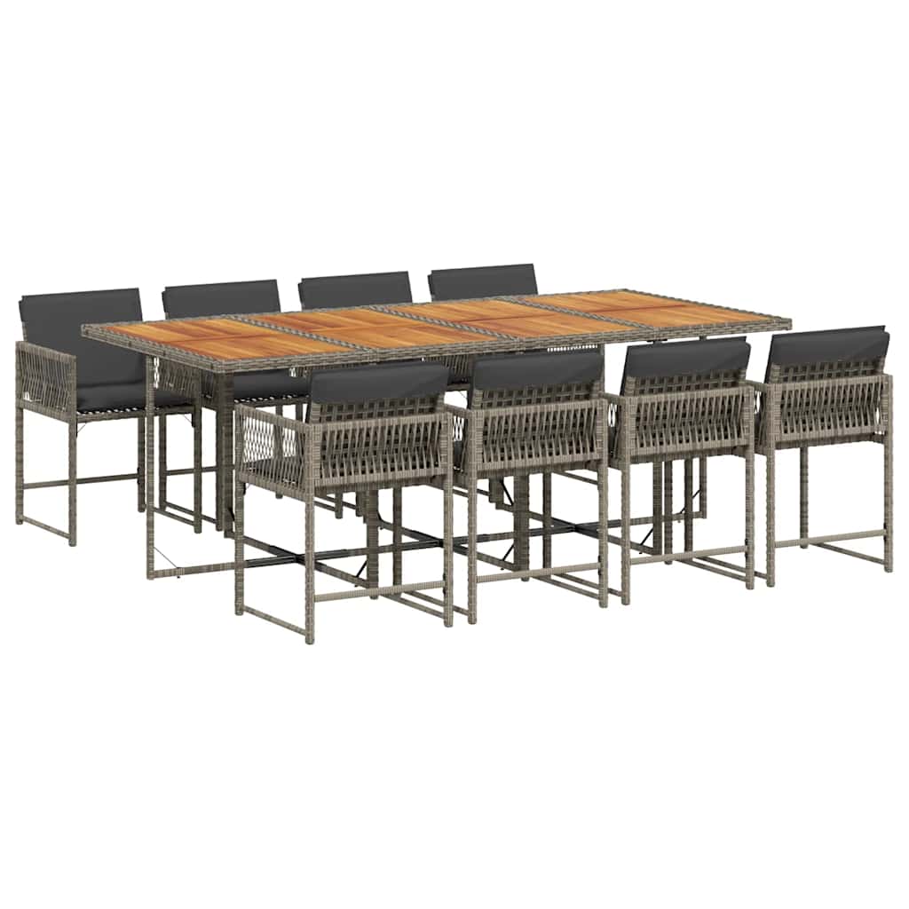 9 Piece Garden Dining Set with Cushions Grey Poly Rattan