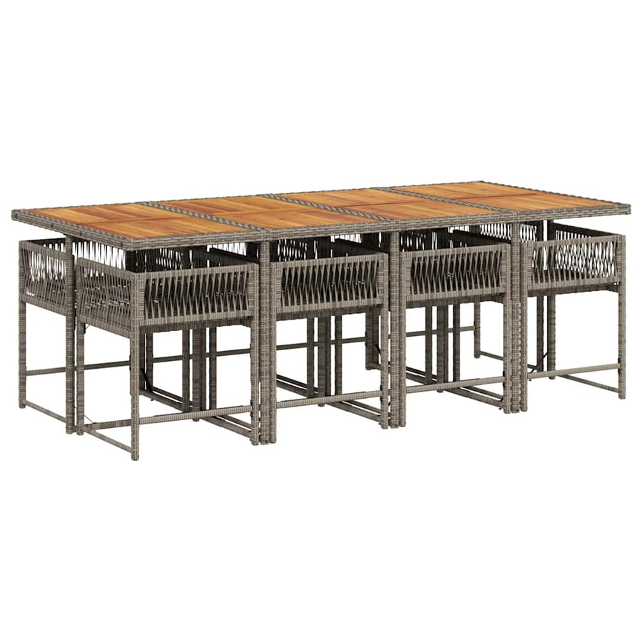 9 Piece Garden Dining Set with Cushions Grey Poly Rattan