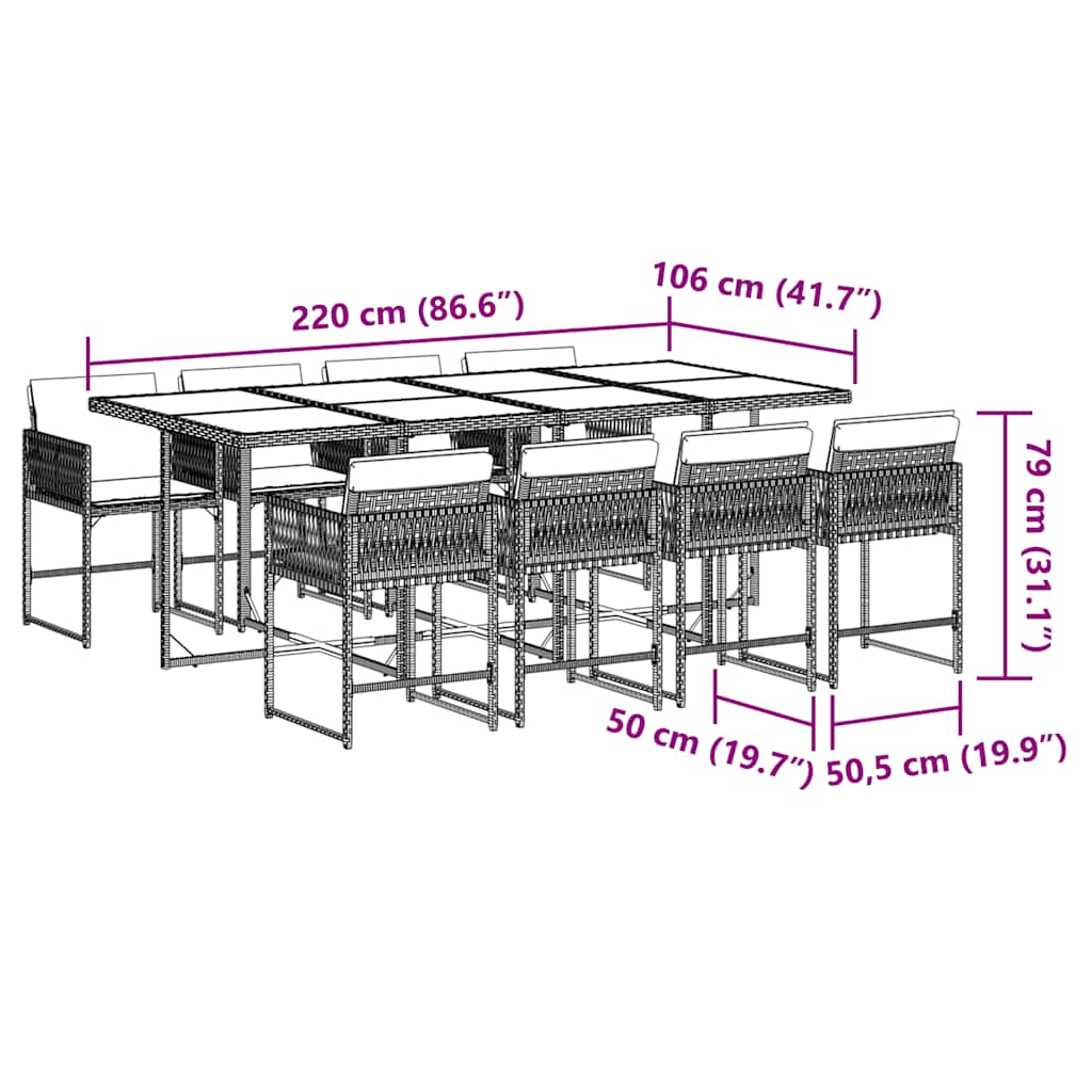 9 Piece Garden Dining Set with Cushions Grey Poly Rattan