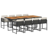 9 Piece Garden Dining Set with Cushions Black Poly Rattan - Front View