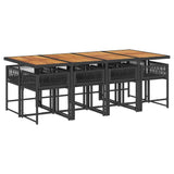 9 Piece Garden Dining Set with Cushions Black Poly Rattan - Side View