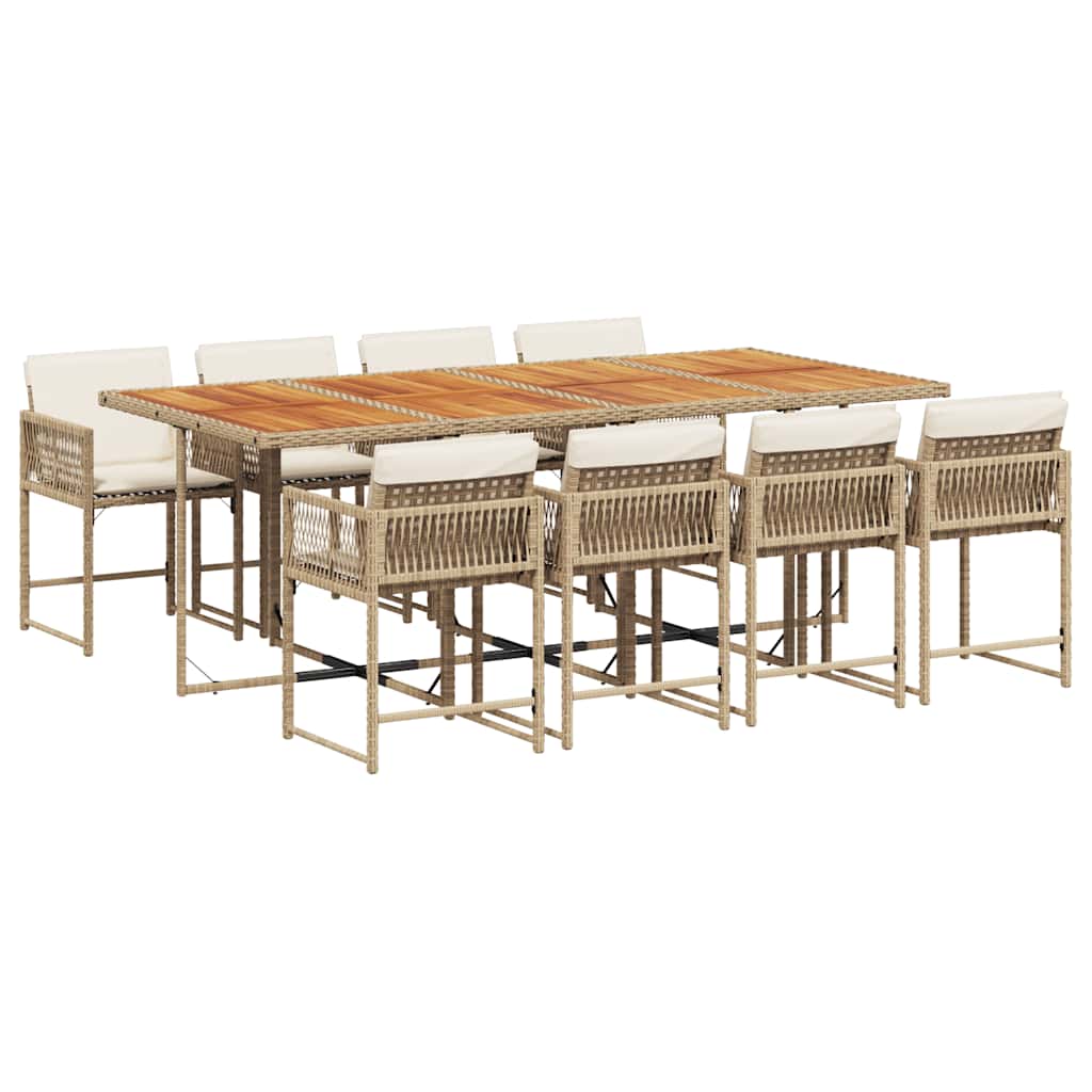 9 Piece Garden Dining Set with Cushions Beige Poly Rattan