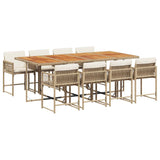 9 Piece Garden Dining Set with Cushions Beige Poly Rattan - Front View