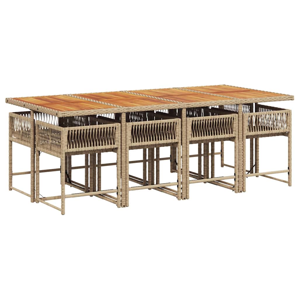 9 Piece Garden Dining Set with Cushions Beige Poly Rattan