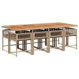 9 Piece Garden Dining Set with Cushions Beige Poly Rattan - Side View