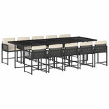 11 Piece Garden Dining Set with Cushions Black Poly Rattan