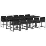 11 Piece Garden Dining Set with Cushions Black Poly Rattan - Front View