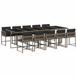 11 Piece Garden Dining Set with Cushions Grey Poly Rattan - Front View
