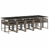 11 Piece Garden Dining Set with Cushions Grey Poly Rattan - Side View