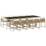 11 Piece Garden Dining Set with Cushions Beige Poly Rattan