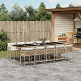 11 Piece Garden Dining Set with Cushions Beige Poly Rattan