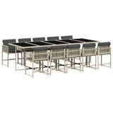 11 Piece Garden Dining Set with Cushions Light Grey Poly Rattan - Front View