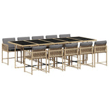 11 Piece Garden Dining Set with Cushions Mix Beige Poly Rattan - Front View