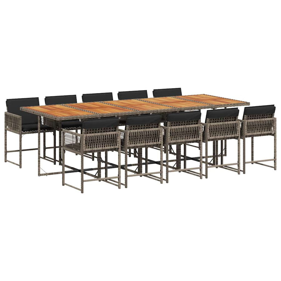 11 Piece Garden Dining Set with Cushions Grey Poly Rattan
