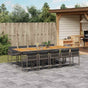 11 Piece Garden Dining Set with Cushions Grey Poly Rattan