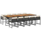 11 Piece Garden Dining Set with Cushions Black Poly Rattan - Front View