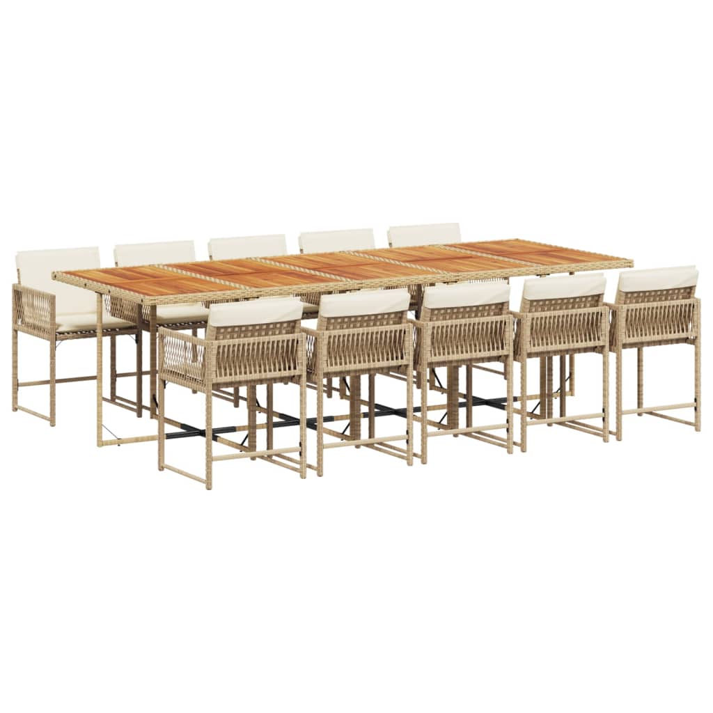 11 Piece Garden Dining Set with Cushions Beige Poly Rattan