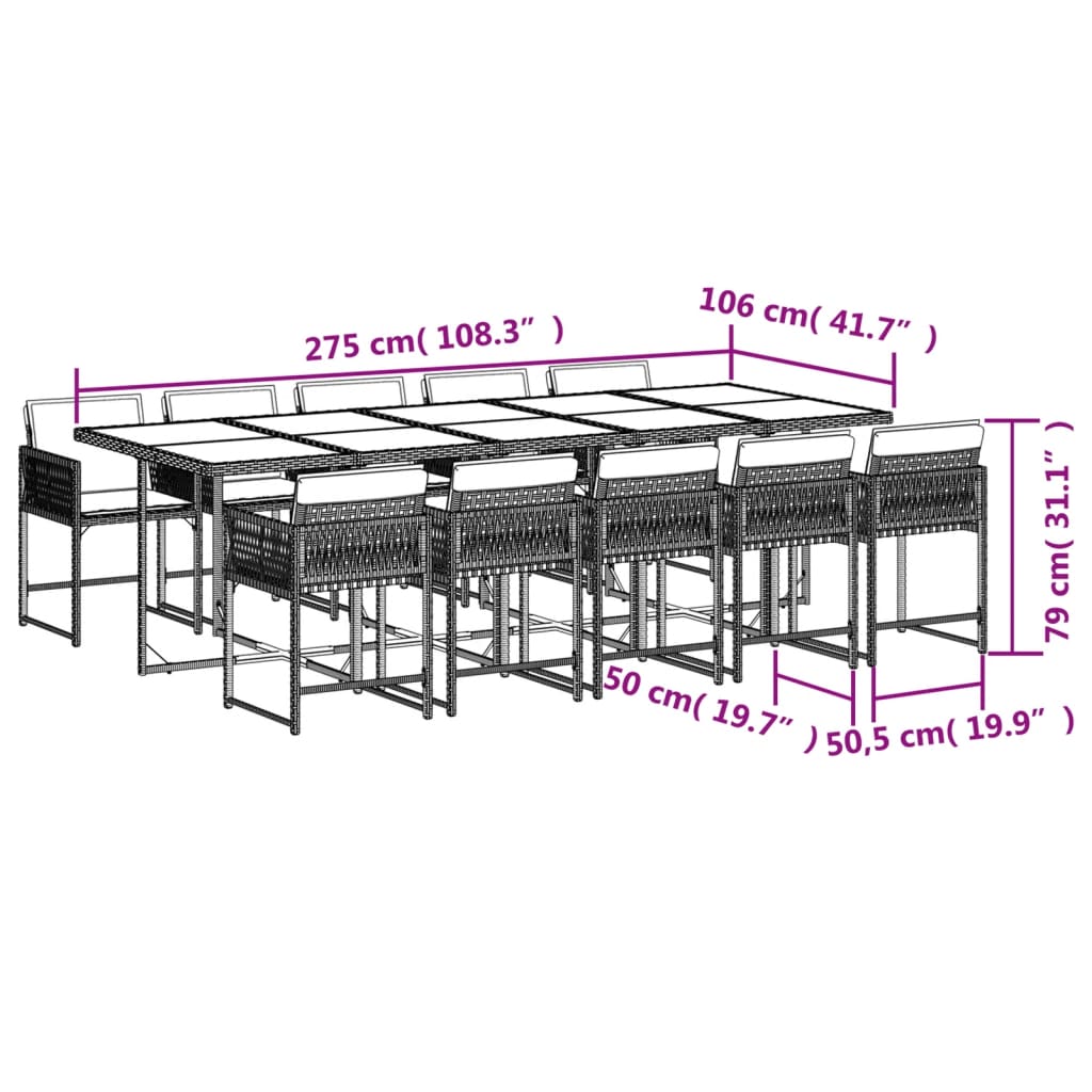 11 Piece Garden Dining Set with Cushions Beige Poly Rattan