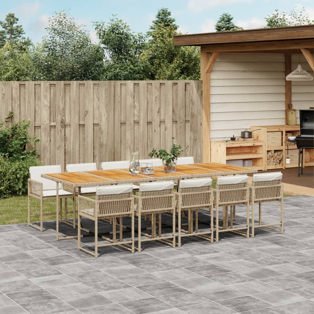 11 Piece Garden Dining Set with Cushions Beige Poly Rattan