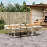 11 Piece Garden Dining Set with Cushions Beige Poly Rattan