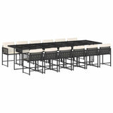 13 Piece Garden Dining Set with Cushions Black Poly Rattan - Front View