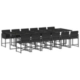 13 Piece Garden Dining Set with Cushions Black Poly Rattan - Front View