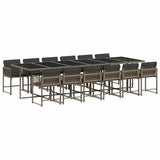 13 Piece Garden Dining Set with Cushions Grey Poly Rattan