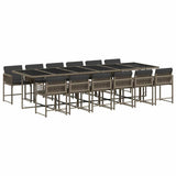 13 Piece Garden Dining Set with Cushions Grey Poly Rattan - Front View