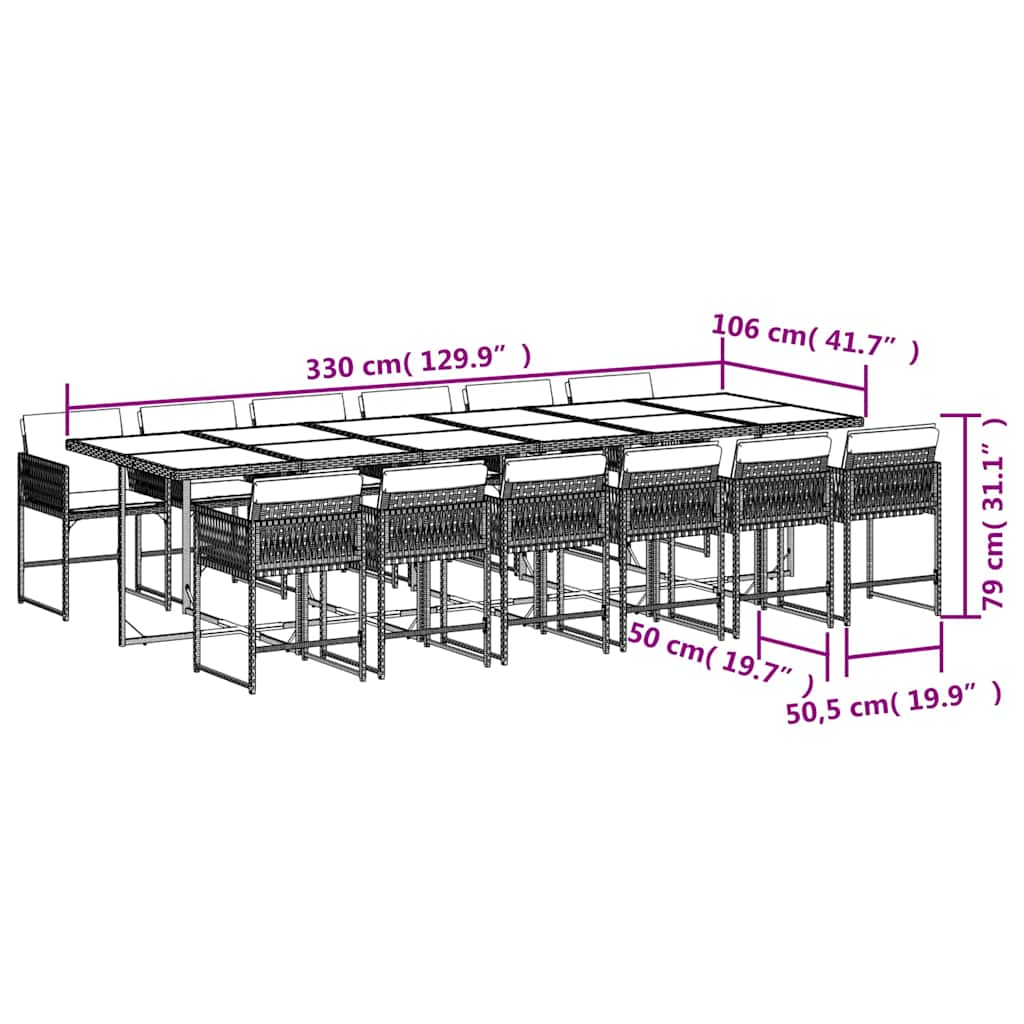 13 Piece Garden Dining Set with Cushions Grey Poly Rattan