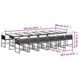 13 Piece Garden Dining Set with Cushions Grey Poly Rattan - Rear View