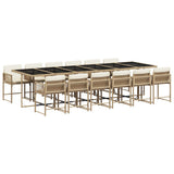 13 Piece Garden Dining Set with Cushions Beige Poly Rattan - Front View